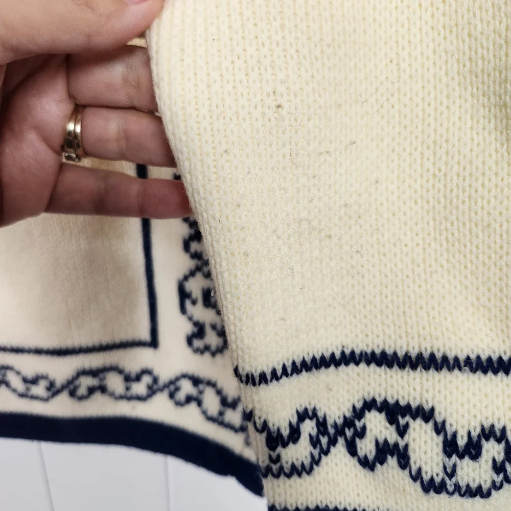 Vintage Fair Isle Nordic Ski Turtleneck Sweater Beige 1970s 1980s Size Small - Picture 7 of 10